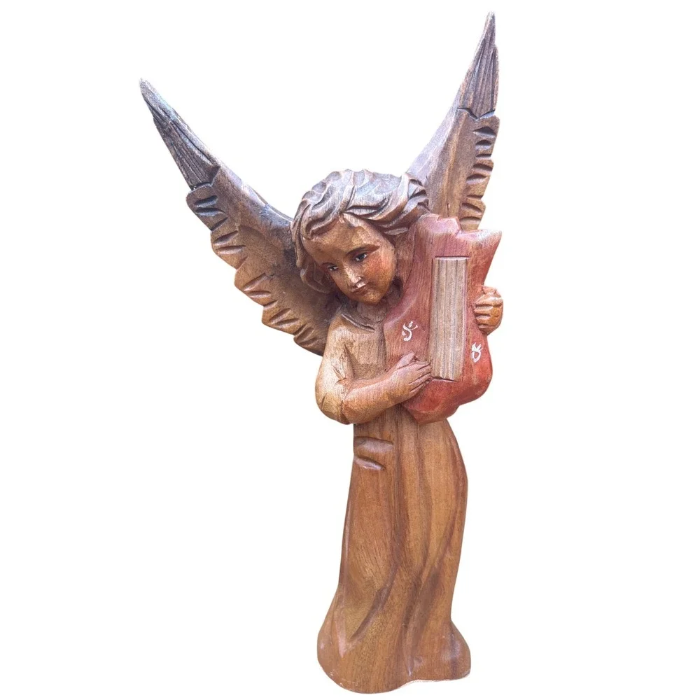 Vtg Wood Hand Carved Christmas Angel Figure figurine nativity 9